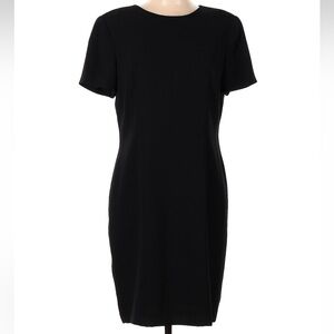 Vintage Talbots Classic Black Career Midi Dress Short Sleeve Crew Neck Size 12 L